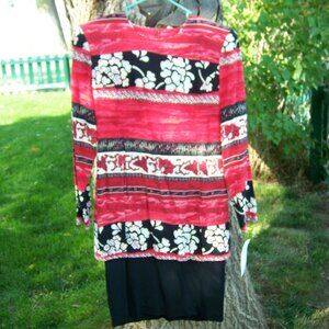 K.C. Spencer New York Womens Size 6 Red/Black/White Long Sleeve Floral Dress USA